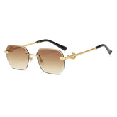 (6 PACK) Wholesale Sunglasses New Arrival Women Rimless Cut Edge Fashion Square 2024 - BulkSunglassesWholesale.com - Gold Frame Gradient Tea